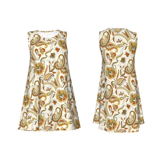 Horeoi Indian Paisley Print Women's Sleeveless Dress Cotton-like Flared Hem Deep Side Pockets Above-Knee