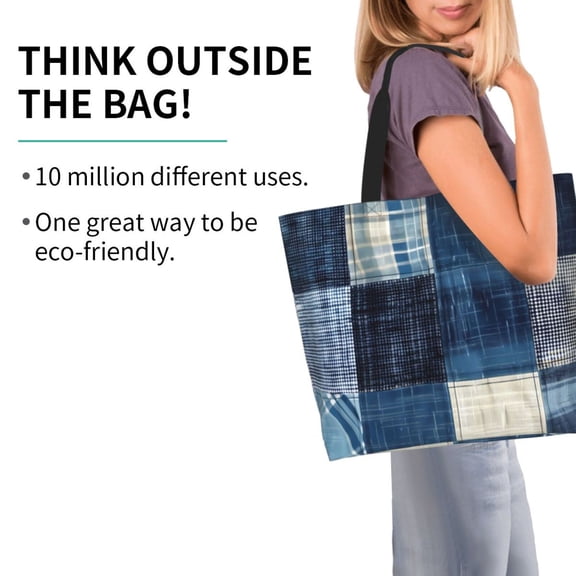 Horeoi Indigo Patchwork Quilt Pattern Minimalist Crossbody Bag for Women Scratch-Resistant Oxford Fabric Multi-Functional Carryall Office Travel Versatile