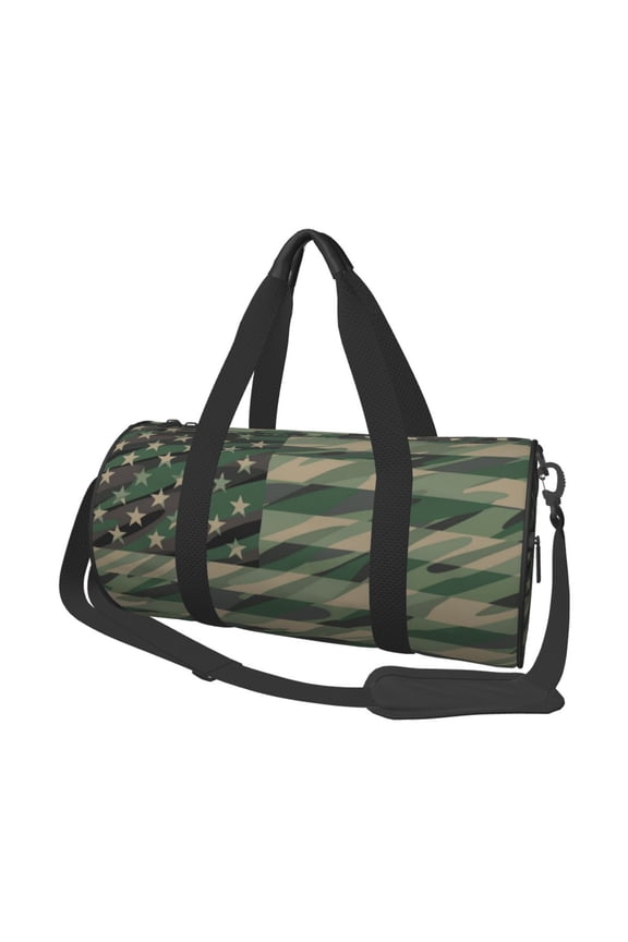 Jungle Green Camo USA Flag Print Foldable Travel Duffle Bag with Removable Strap - Water-Resistant Gym Vacation Luggage Multi-Pocket Design