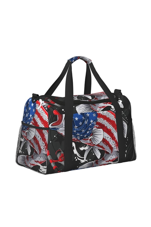 Largemouth Bass Fish in USA for Travel Duffle Bag with Adjustable Strap - Large Capacity Hand Carry for Gym Sports Outdoor