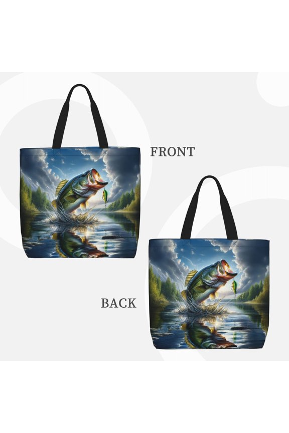 Largemouth Bass Jumping Out of The Water for Reinforced Shoulder Tote Bag Scratch-Proof Design Spacious Organizer Crossbody Carry Daily Commute Must-Have