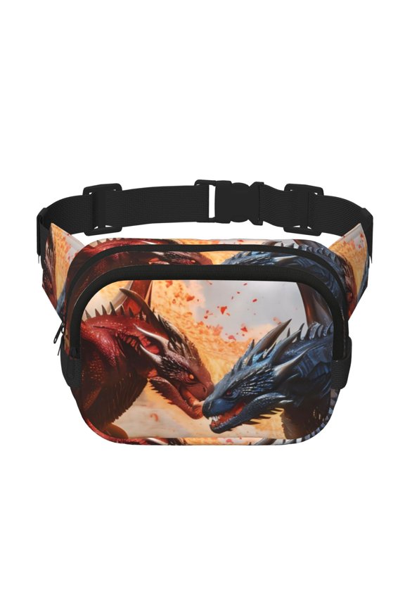 Lava Dragon for Square Double Layer Waist Bag for Travel Cycling Outdoor Activities with Adjustable Strap and Zipper Pockets
