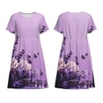 thumbnail image 1 of Horeoi Lavender Roses Arrangement Print Women's Short Sleeve Dress Breathable Polyester-Spandex All-Over Print A-Line Side Pockets Elastic Waist, 1 of 6