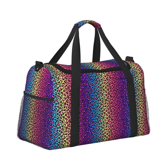 Horeoi Leopard Neon Rainbow Gradient for Travel Duffle Bag with Adjustable Strap - Large Capacity Hand Carry for Gym Sports Outdoor