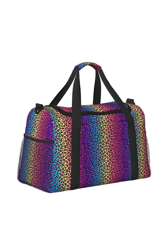 Leopard Neon Rainbow Gradient for Travel Duffle Bag with Adjustable Strap - Large Capacity Hand Carry for Gym Sports Outdoor