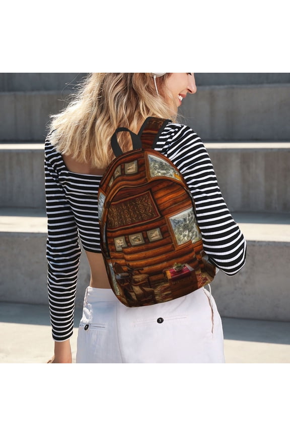 Log Cabin Inside for Canvas Backpack for School Outdoor Travel Use Men Women Teenagers Large Capacity with Adjustable Shoulder Straps