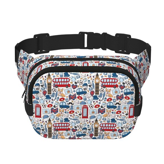 Horeoi London Symbols1 for Square Double Layer Waist Bag for Travel Cycling Outdoor Activities with Adjustable Strap and Zipper Pockets
