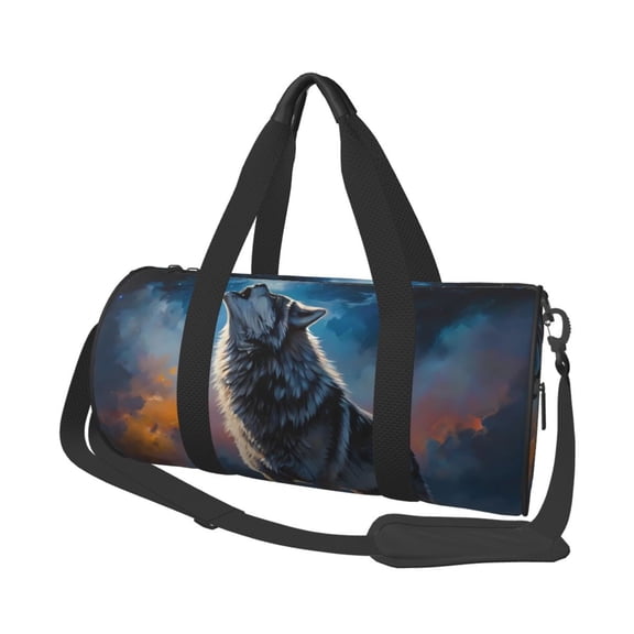 Horeoi Lonely Night Sky Wolf Print Foldable Travel Duffle Bag with Removable Strap - Water-Resistant Gym Vacation Luggage Multi-Pocket Design