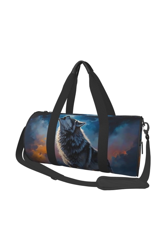 Lonely Night Sky Wolf Print Foldable Travel Duffle Bag with Removable Strap - Water-Resistant Gym Vacation Luggage Multi-Pocket Design