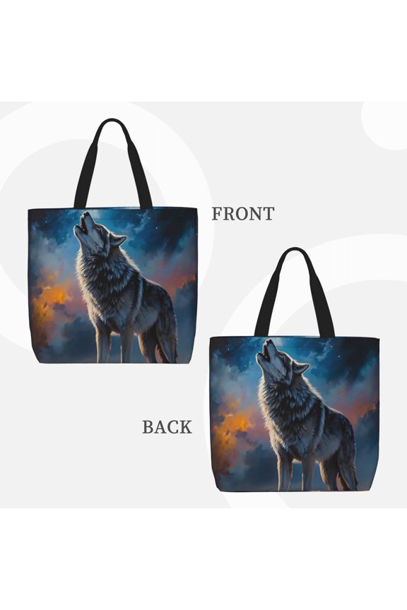 Lonely Night Sky Wolf for Reinforced Shoulder Tote Bag Scratch-Proof Design Spacious Organizer Crossbody Carry Daily Commute Must-Have