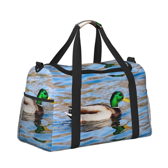 Horeoi Mallard Duck Swimming In A River for Travel Duffle Bag with Adjustable Strap - Large Capacity Hand Carry for Gym Sports Outdoor