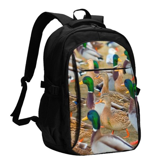 Horeoi Mallard Ducks Print USB Backpack for Travel School Work with Laptop Compartment Charging Port and Anti-Theft Pocket