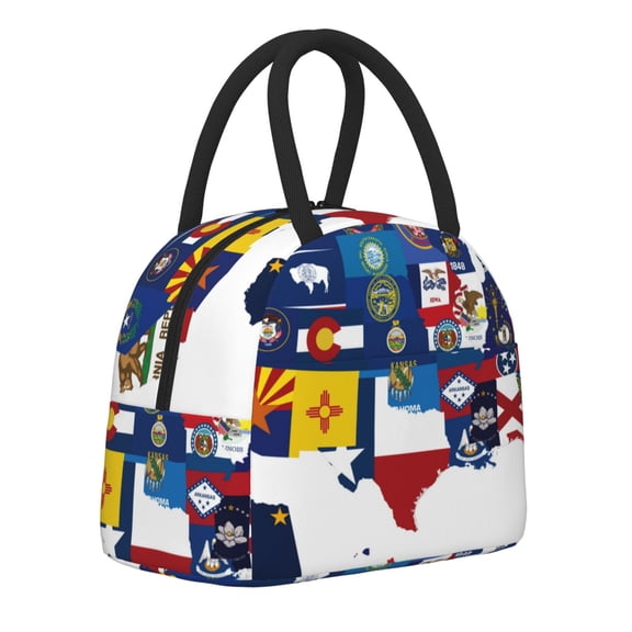 Horeoi The Map Of United States Pattern Large Insulated Lunch Bag for Work, School, Picnic - Waterproof, Durable Oxford Cloth, Comfortable Handle-Black
