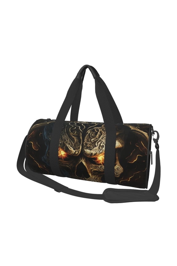 Metal Evil Skull Print Foldable Travel Duffle Bag with Removable Strap - Water-Resistant Gym Vacation Luggage Multi-Pocket Design