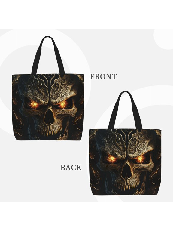 Metal Evil Skull for Reinforced Shoulder Tote Bag Scratch-Proof Design Spacious Organizer Crossbody Carry Daily Commute Must-Have