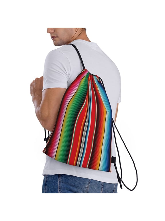 Mexican Serape Blanket Stripes Print Drawstring Bags for Gym Sports Yoga Travel Lightweight Foldable Sackpack for Men Women Teens