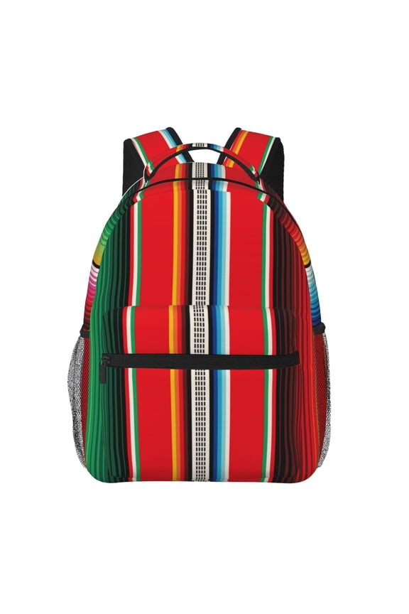 Mexican Serape Blanket Stripes Print Eco-Friendly Lightweight Student Backpack for School Travel - Ergonomic Padded Laptop Compartment & Multi-Pocket Design