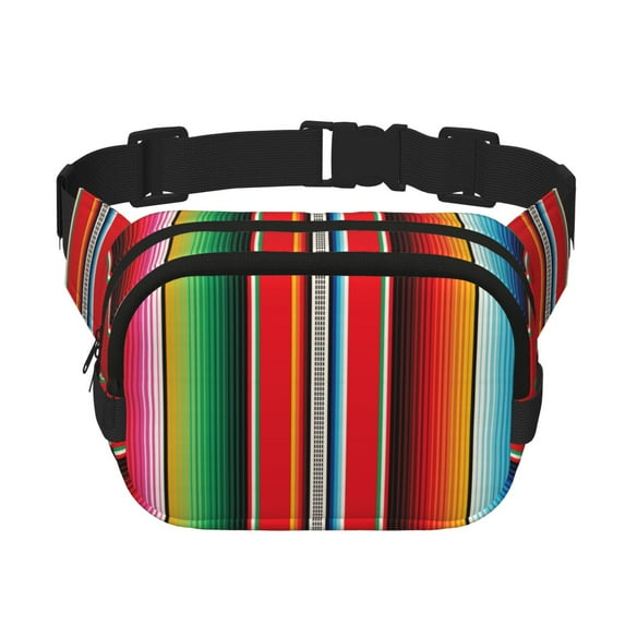 Horeoi Mexican Serape Blanket Stripes for Square Double Layer Waist Bag for Travel Cycling Outdoor Activities with Adjustable Strap and Zipper Pockets