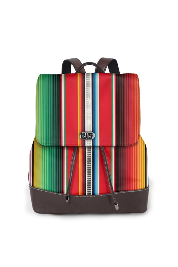 Mexican Serape Blanket Stripes for Womens Leather Backpack for School Travel Work or Casual Use with Zipper Pockets and Spacious Interior