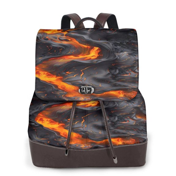 Horeoi Molten Lava Abstract Flow for Womens Leather Backpack for School Travel Work or Casual Use with Zipper Pockets and Spacious Interior