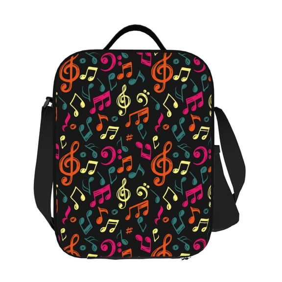Horeoi Music Notes Pattern Insulated Thermal Lunch Bag with Leakproof Compartments for Office School Picnic Reusable Oxford Tote