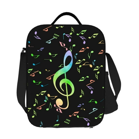 Horeoi Music Notes Pattern Insulated Thermal Lunch Bag with Leakproof Compartments for Office School Picnic Reusable Oxford Tote