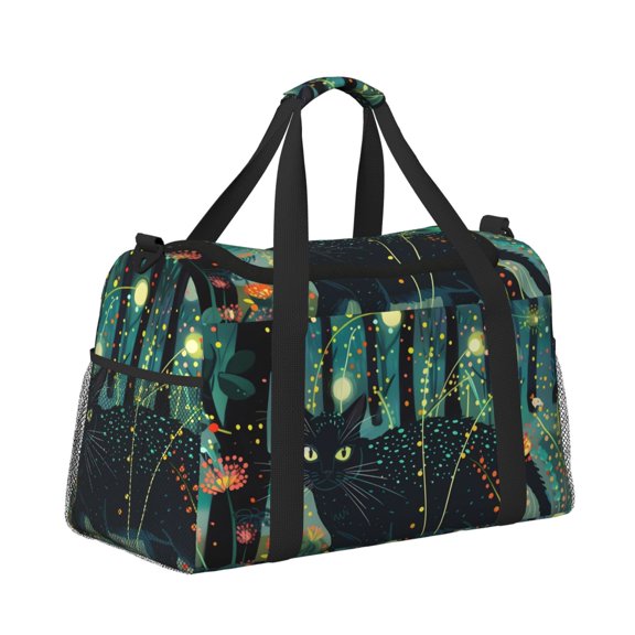 Horeoi Mystical Black Cat Fireflies for Travel Duffle Bag with Adjustable Strap - Large Capacity Hand Carry for Gym Sports Outdoor