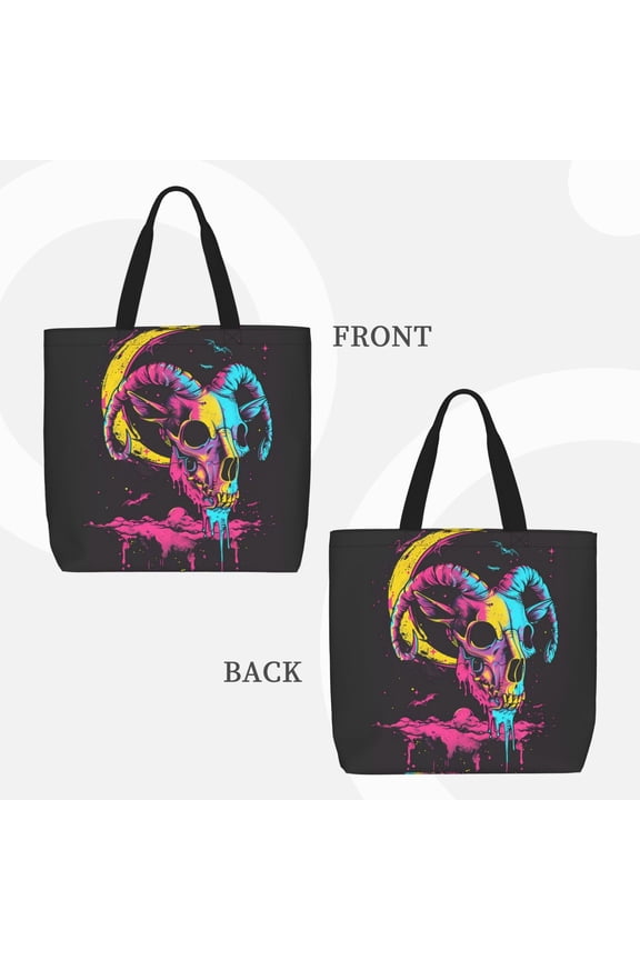 Neon Gothic Skull Moon for Reinforced Shoulder Tote Bag Scratch-Proof Design Spacious Organizer Crossbody Carry Daily Commute Must-Have