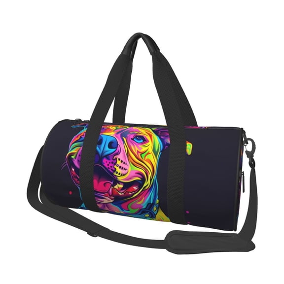 Horeoi Neon Pop Art Pitbull Print Foldable Travel Duffle Bag with Removable Strap - Water-Resistant Gym Vacation Luggage Multi-Pocket Design