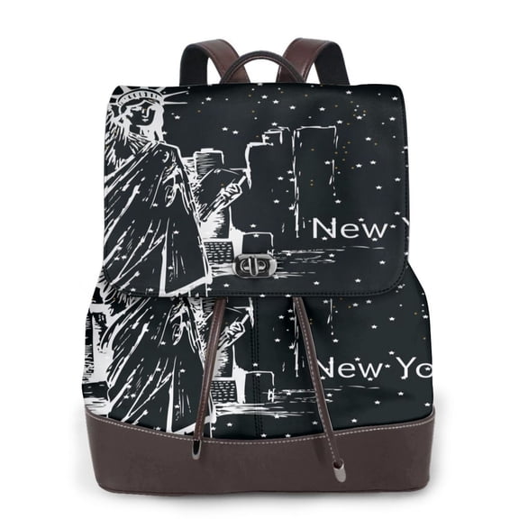 Horeoi New York City1 for Womens Leather Backpack for School Travel Work or Casual Use with Zipper Pockets and Spacious Interior