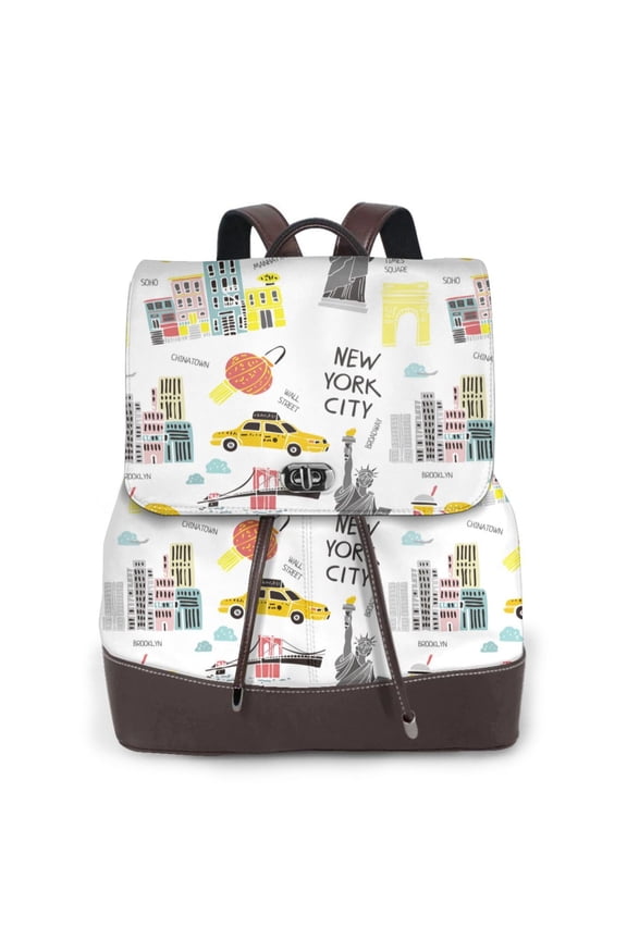 New York for Womens Leather Backpack for School Travel Work or Casual Use with Zipper Pockets and Spacious Interior