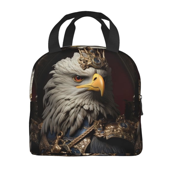 Horeoi Noble Style Bald Eagle Pattern Lunch Bag for Work Picnic Travel Use Thermal Tote with Front Pocket for Women Men Students