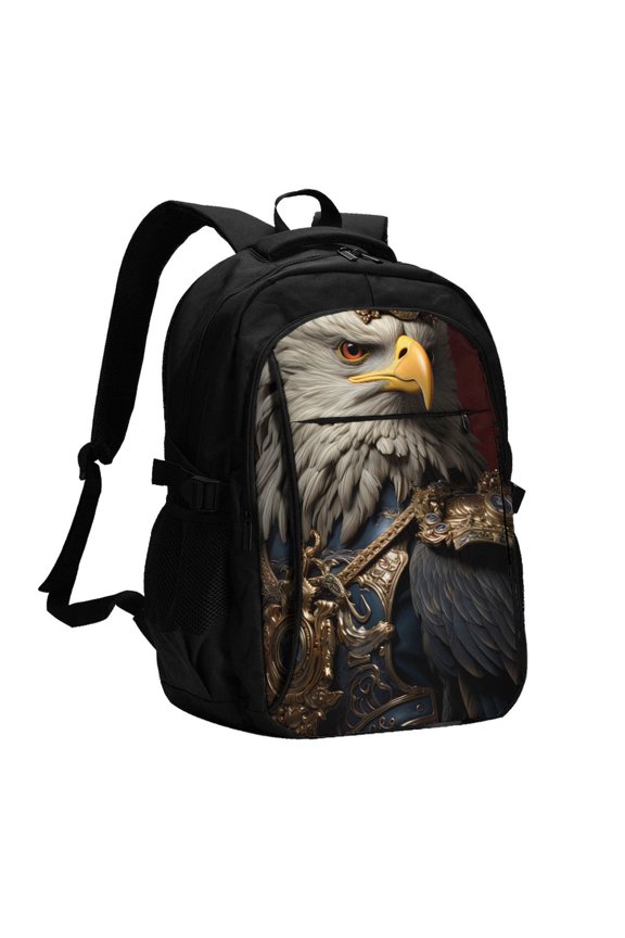 Noble Style Bald Eagle Print USB Backpack for Travel School Work with Laptop Compartment Charging Port and Anti-Theft Pocket