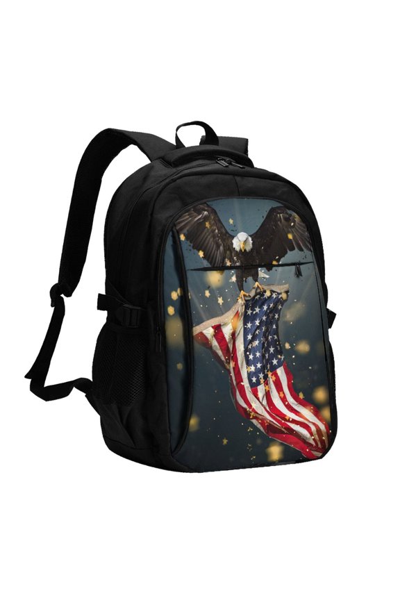 North American Bald Eagle1 Print USB Backpack for Travel School Work with Laptop Compartment Charging Port and Anti-Theft Pocket