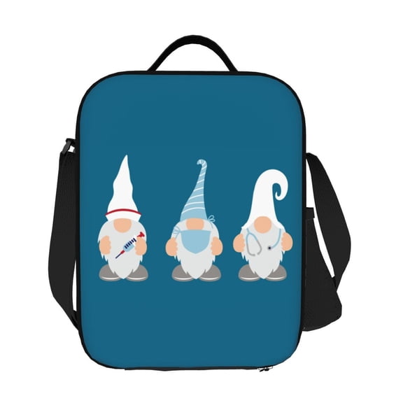 Horeoi Nurse Doctor Gnomes Pattern Insulated Thermal Lunch Bag with Leakproof Compartments for Office School Picnic Reusable Oxford Tote