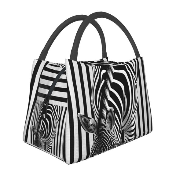 Horeoi Optical Zebra Illusion Pattern Portable Insulation Bag for Work Picnic Travel with Zipper and Handle Foldable Thermal Lunch Tote