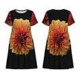 thumbnail image 1 of Horeoi Orange Dalia Print Women's Short Sleeve Dress Breathable Polyester-Spandex All-Over Print A-Line Side Pockets Elastic Waist, 1 of 6