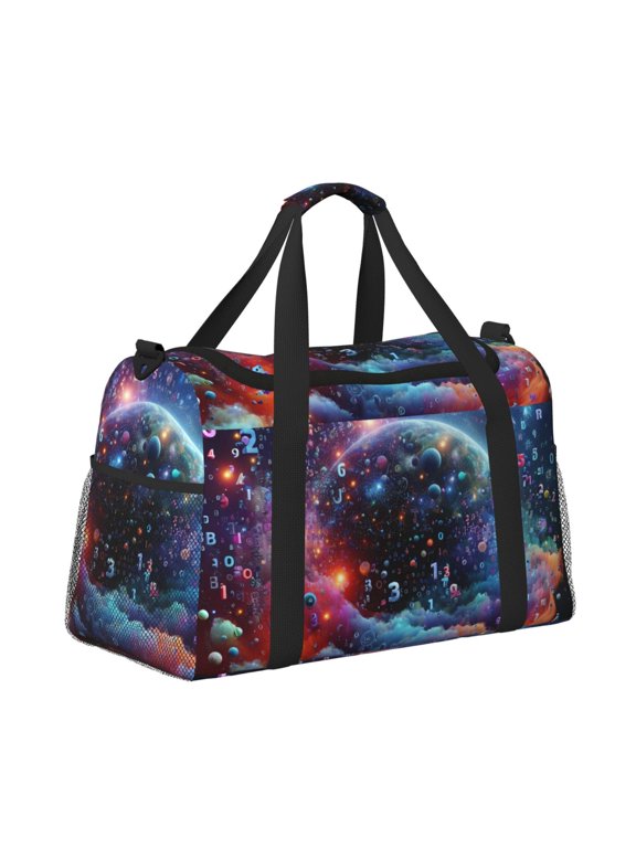 Outer Space Floating Numbers And Letters for Travel Duffle Bag with Adjustable Strap - Large Capacity Hand Carry for Gym Sports Outdoor