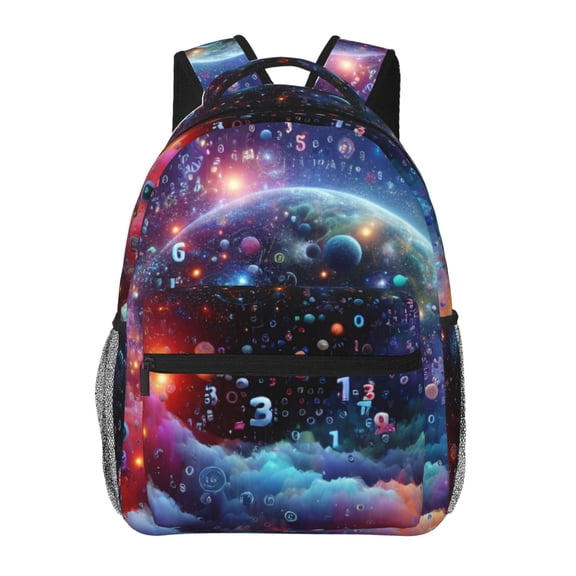 Horeoi Outer Space Floating Numbers And Letters Print Eco-Friendly Lightweight Student Backpack for School Travel - Ergonomic Padded Laptop Compartment & Multi-Pocket Design