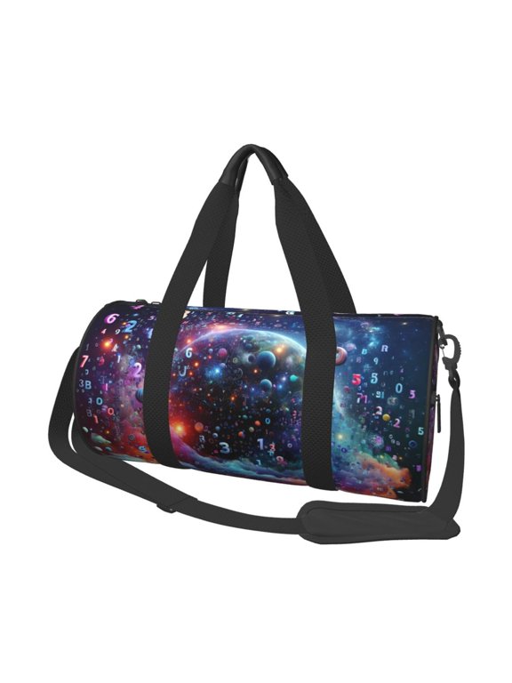 Outer Space Floating Numbers And Letters Print Foldable Travel Duffle Bag with Removable Strap - Water-Resistant Gym Vacation Luggage Multi-Pocket Design