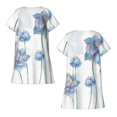 thumbnail image 1 of Horeoi Pale Blue Lotus Flowers Print Women's Short-sleeved Nightdress Breathable Cotton-like Material Loose A-line Knee-length, 1 of 6