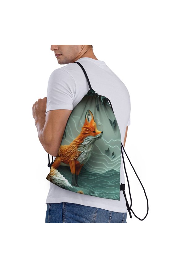 Paper Fox Crow Fantasy Print Drawstring Bags for Gym Sports Yoga Travel Lightweight Foldable Sackpack for Men Women Teens