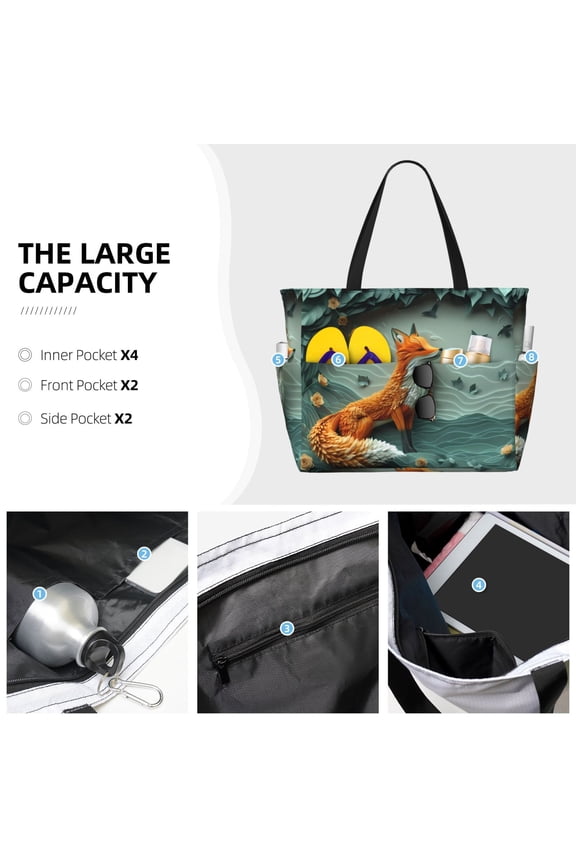 Paper Fox Crow Fantasy Print Large Capacity Beach Travel Bag Waterproof Polyester with Multiple Pockets for Beach Camping Gym