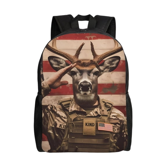 Horeoi Patriotic Deer Soldier Salute Print Waterproof 600D Oxford Laptop Backpack for School Travel Work - Lightweight Durable Bag with Adjustable Straps