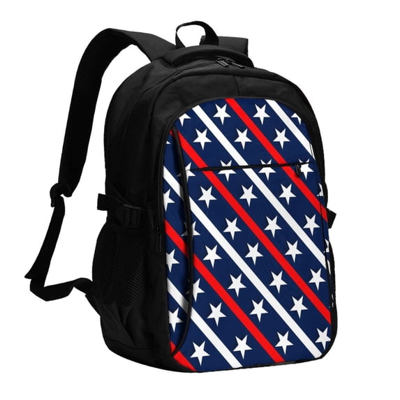 Horeoi Patriotic Star Print USB Backpack for Travel School Work with Laptop Compartment Charging Port and Anti-Theft Pocket