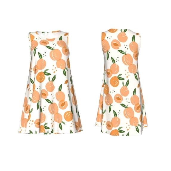 Horeoi Peaches Print Women's Sleeveless Dress Cotton-like Flared Hem Deep Side Pockets Above-Knee