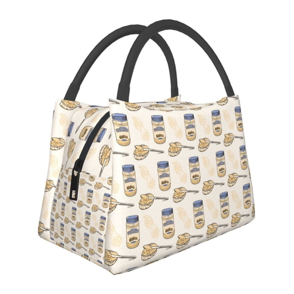 Horeoi Peanuts Pattern Portable Insulation Bag for Work Picnic Travel with Zipper and Handle Foldable Thermal Lunch Tote