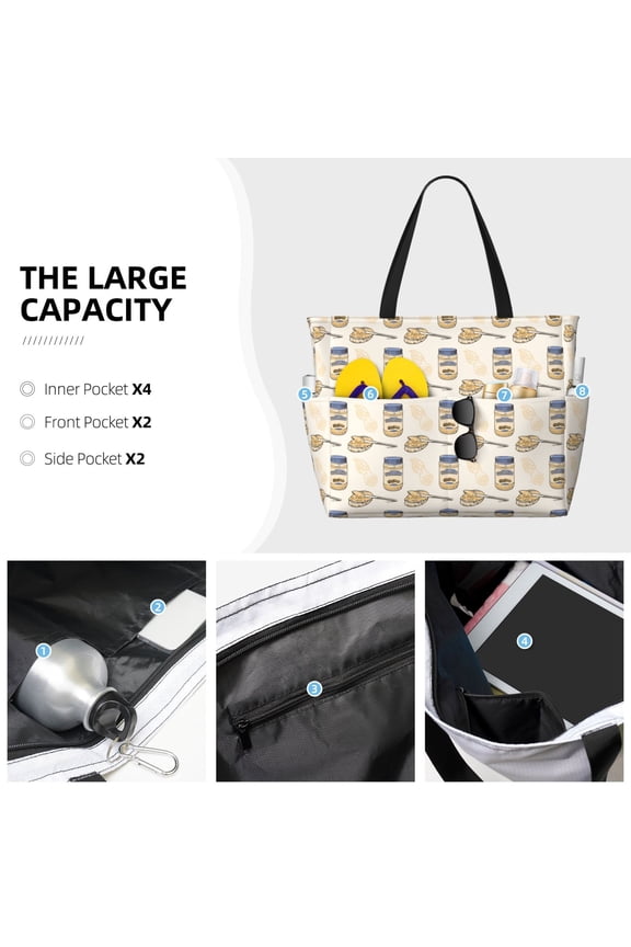 Peanuts Print Large Capacity Beach Travel Bag Waterproof Polyester with Multiple Pockets for Beach Camping Gym