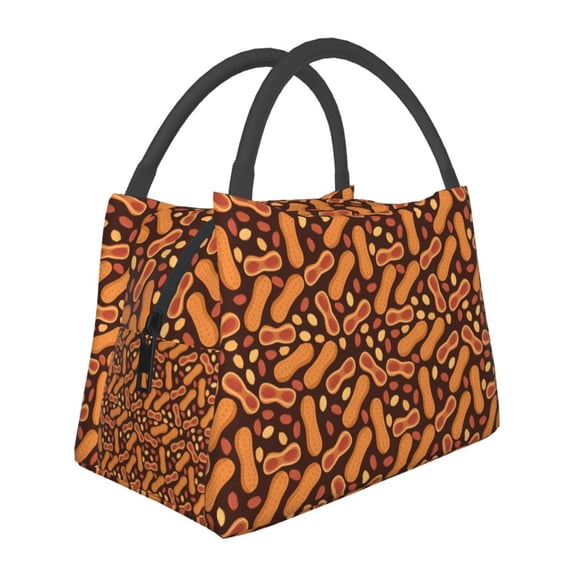 Horeoi Peanuts2 Pattern Portable Insulation Bag for Work Picnic Travel with Zipper and Handle Foldable Thermal Lunch Tote