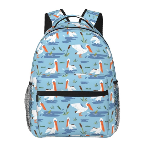 Horeoi Pelican Reed And Fish Print Eco-Friendly Lightweight Student Backpack for School Travel - Ergonomic Padded Laptop Compartment & Multi-Pocket Design